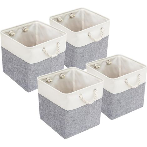 4Boîte de Rangement en Tissu, 282828cm Panier de Rangement Tissus Est Pliable sans Couvercle, Boîte de Rangement Pliable en Tissu avec Poignée en Corde, Cube de rangement Tissus pour Vêtement/Jouet (1/5)