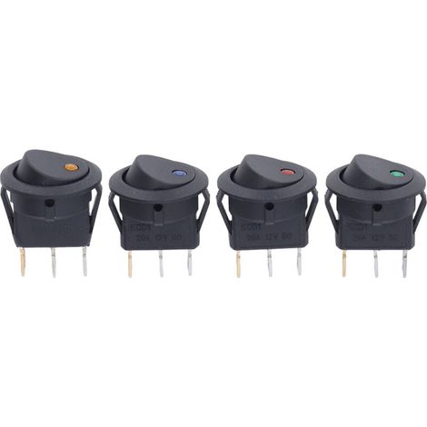 Lot de 4 interrupteurs ronds 12 V, 3 broches, 2 positions, à bascule, pour bateau, 20 mm
