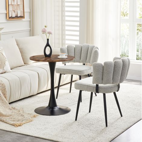 Set da pranzo in MDF e metallo, 2 posti, colore noce e nero, stile moderno con sedie imbottite (1/5)