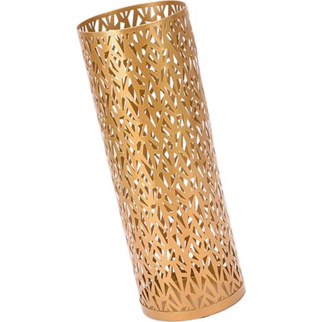 Soporte para paraguas resistente con revestimiento triangular dorado.