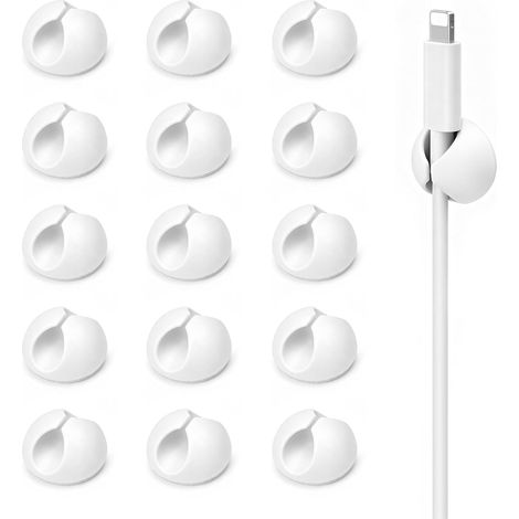Lot de 15 clips cache-câbles blancs, mini support de câble magnétique pour table de chevet, clips de câble adhésifs pour bureau et mur, organiseur de souris/charge, 15 x 15 cm (1/5)
