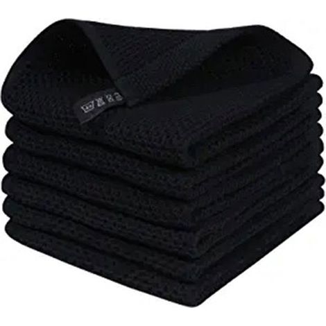 Set mit 6 schwarzen, gaufrierten Baumwolltüchern – ultra-saugfähig und schnell trocknend – 34x34 cm