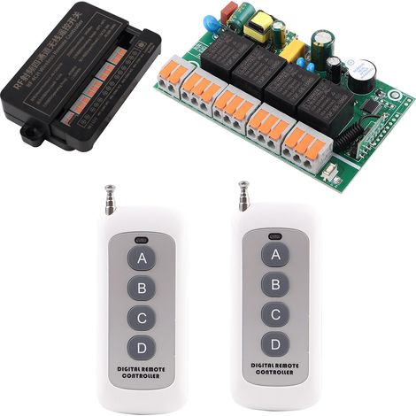 220V 240V Interrupteur Sans Fil de Connecteur Electrique,4 Canaux Telecommande Relais 100V-240V 10A Interrupteur va et Vient Moteur Porte de Garage Portail (Noir) (1/5)