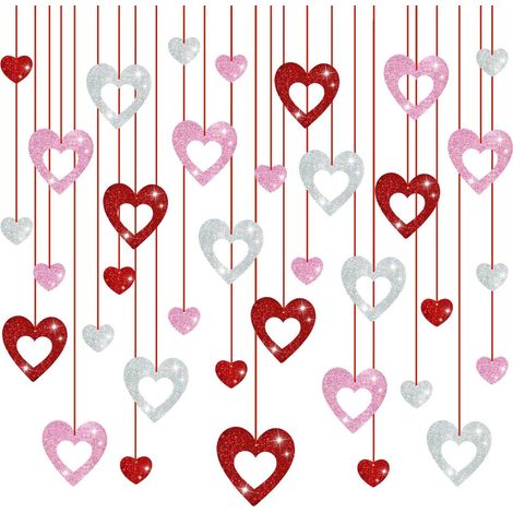 Guirlande De Coeurs En Paillettes - Décoration Pour Saint-Valentin Et Mariage - Rouge Rose Argent - 36 Pièces (1/5)