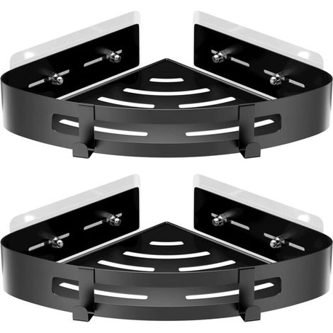 2 Pièces Etagère de Douche d'angle sans Perçage en Aluminium, Tablette de Douche d'angle avec Crochets, Organisateurs de Salle de Bains, Idéal pour salles de Bains, Cuisines Salons(Noir) (1/4)