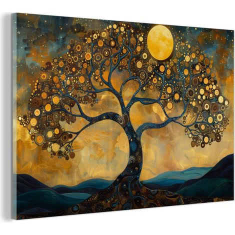 TABLEAU EN PLEXIGLAS Arbre - Lune - Fleurs - Or - Art Tableau Décoration Murale 60x40 (1/5)
