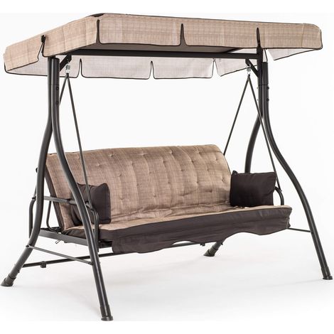 Dondolo 3 Posti da Giardino 198x140x174 cm Schienale Reclinabile per Funzione Letto Zanzibar Beige