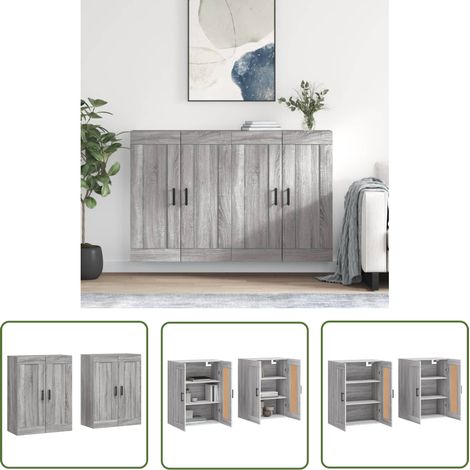 The Living Store Armoires murales 2 pcs sonoma gris bois d'ingénierie - Armoire Murale - Meuble Rangement - Buffet - Commode - Étagère Murale (1/5)