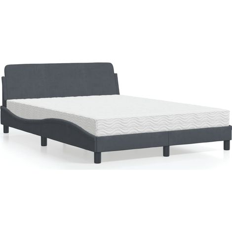 vidaXL Letto con Materasso Dover Grigio Scuro 140x200 cm in Velluto (1/5)