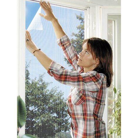 Schellenberg 51003 Moustiquaire elastique pour fenetres anti insectes recoupable avec ruban auto-aggripant de fixation et cutter 130 x 150 cm Blanc