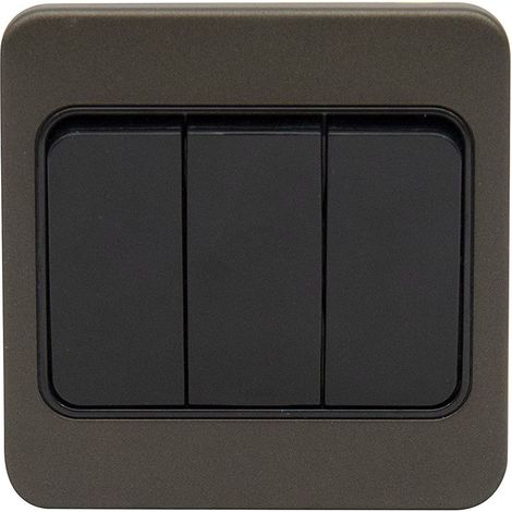 Interrupteur plaque 3 postes 2 voies 10AX Moka Bronze Intérieur Noir (1/4)