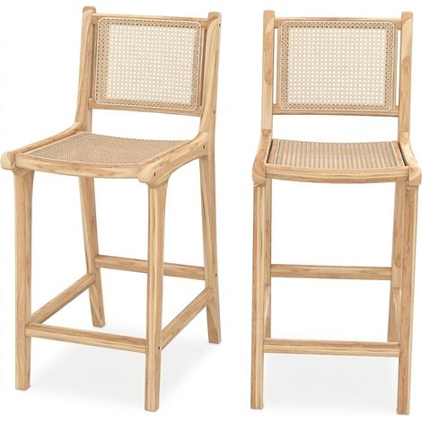 Lot de 2 chaises pour îlot central en teck et cannage rotin 66,5 cm - Kyla (1/5)