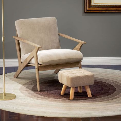 Ottomanes Sofa mit gepolstertem Stoffsitz und Holzbeinen, 27 x 27 x 26 cm, hellbraun (1/5)
