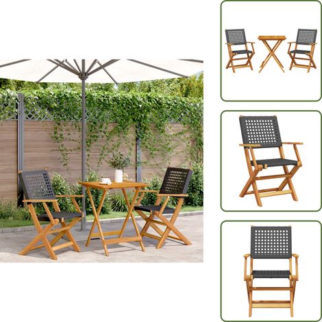 Ratán sintético - vidaXL Juego de bistro de 3 piezas ratán PE y madera maciza negro - Madera maciza