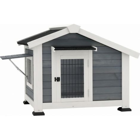 Cuccia per cani da esterno rialzata impermeabile con tetto e porta removibili (1/4)