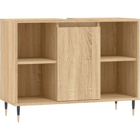 Armario de baño moderno de 80 x 33 x 60 cm con 4 estantes y patas de hierro de estilo industrial de madera contrachapada roble sonoma 020049052 (1/5)