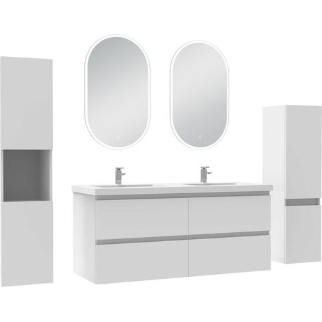 Océan ensemble meubles Salle de Bain 120cm colonnex2 + vasque + miroir LED Blanc (1/5)