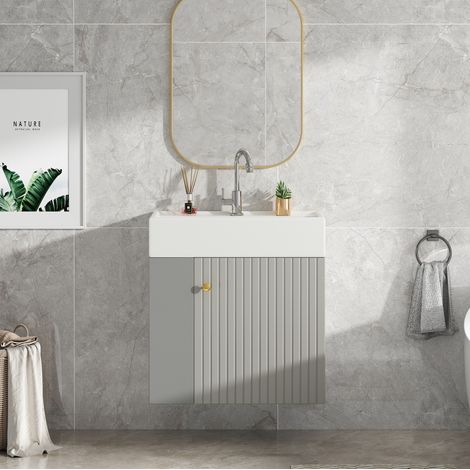 Mueble de baño con lavabo 55 cm mural gris y blanco DESVIAE (1/5)