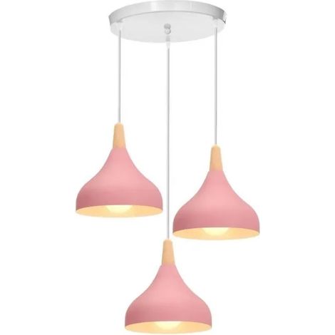 U-Do 3 Têtes Suspension Luminaire Éclairage Lustre Cage en Fer Rose E27 Lampe Disque Lustre Intérieur design Créatif pour Chambre (1/4)