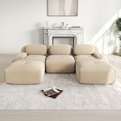 Sofá modular en forma de U fabricado en pana de primera calidad, sin marco, no requiere montaje, antideslizante y apto para mascotas, reposabrazos extra anchos, acolchado de alta elasticidad 32D para (1/5)