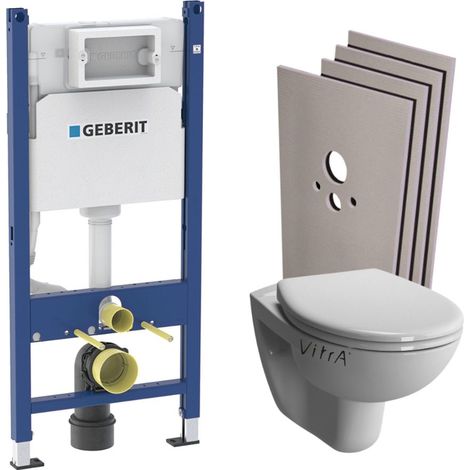 Pack WC Bati-support Geberit + WC sans bride Vitra Normus Spin + Abattant softclose + Plaque blanche + Set d'habillage (1/5)