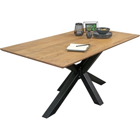 Esstisch 200 x 100 cm Akazie massiv naturfarben Schweizer Kante Spider-Gestell ABBY (1/5)