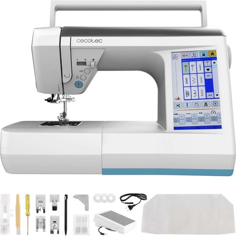 BelleCouture 3600 Control - Macchina per cucire digitale con display touch screen da 7", 360 punti, PedalFree, infilatura automatica, luce LED, tagliafilo, ago su/giù e kit completo di accessori