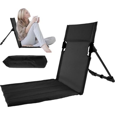 Chaise pliante de camping – Noire – Dossier réglable – Légère – Sac de rangement inclus – Plage et extérieur (1/5)