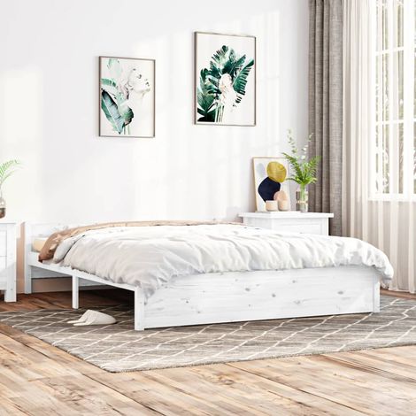 Lit double-150 x 200 cm, Cadre de lit, Lit adulte, Structure de lit Blanc Bois massif Très grand PDKEI76731 (1/5)