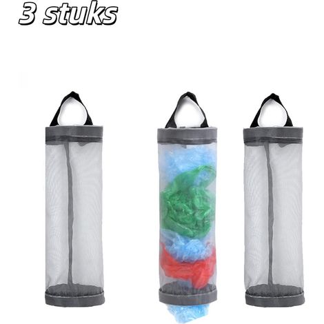 Lot de 3 sacs de rangement muraux coulissants en filet grande taille pour cuisine et salle de bain couleur grise (1/5)