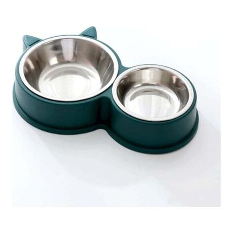Gamelle pour Chat, Gamelles Doubles, Gamelle Chat en Acier Inoxydable Ensemble, Mangeoirs et Abreuvoirs pour Chat Chiots Hamsters Lapins Petits Animaux(Vert) (1/4)