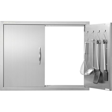 VEVOR Puerta de Acceso a Barbacoa 78,7 x 60,9 cm Puerta de Cocina Exterior Doble Puerta Empotrada de Acero Inoxidable con Manija para Isla de Barbacoa, Estación de Parrilla, Armario Exterior