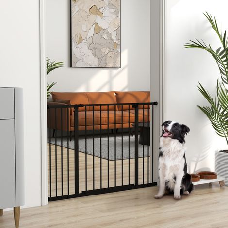Barrière de sécurité longueur réglable dimensions 76-107l x 76H cm sans perçage acier plastique noir (1/4)