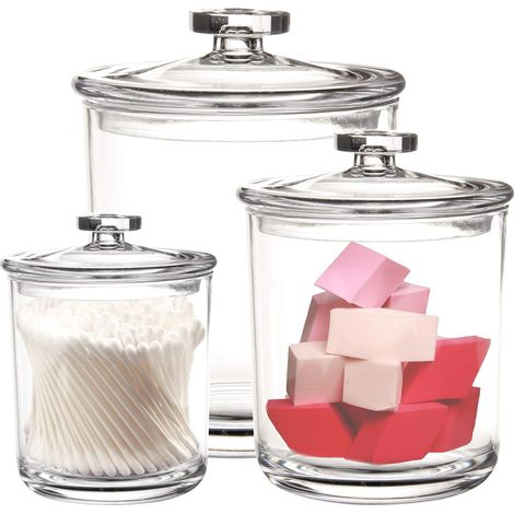 Bocal Apothicaire - Lot de 3 Bocaux en Plastique Transparent - 60 oz 30 oz 15 oz - Pour Salle de Bain Cuisine et Organisation Domestique - 3 Pièces