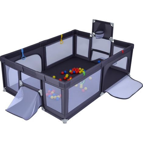 Costway – Parc bébé avec tapis – Aire de jeu 207 x 145 x 68 cm – 50 balles océaniques, panier de basket, 4 anneaux de traction – Tissu Oxford sans BPA (1/5)