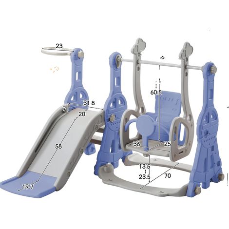 Aire de jeux intérieure et extérieure, centre d'activités 4-en-1, caractéristiques ajustables, Bleu (1/2)