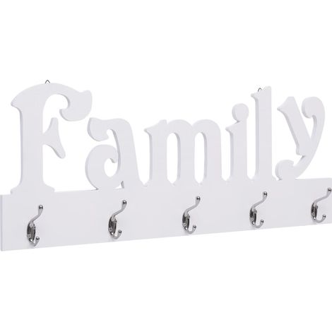 Perchero de pared en MDF con motivo FAMILY y 5 ganchos 74x29,5 cm DEC024224 (1/5)