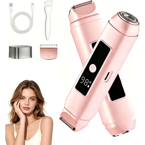 Women's Mini Electric Bikini Epilator, IPX7 Electric Epilator (Pink) For Face, LED Display, Body Hair Trimmer for Face, Legs, Armpits and Pubic Area (1/5)