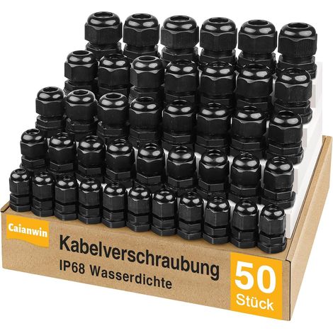 Lot de 50 presse-étoupes – PG7 PG9 PG11 PG13.5 PG16 – Noir – Passe-câbles étanches IP68 – Kit de vissage pour câbles, boîtes de dérivation et boîte de distribution (1/5)