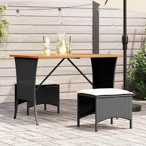 vidaXL Garden Table with Acacia Wood Top Black 105x75x72 cm Poly Rattan