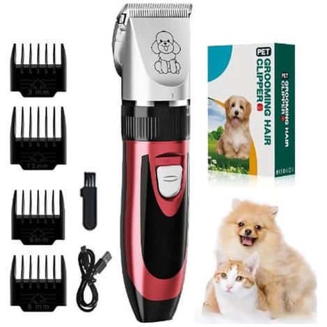 Tondeuse électrique professionnelle pour poils d'animaux avec lame en céramique - Rouge, silencieuse et rechargeable (1/5)