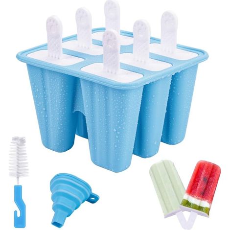 Moule à glace en silicone à 6 cavités, sans BPA, idéal pour faire des bâtonnets glacés, comprend un entonnoir pliable et une brosse de nettoyage - Bleu - AquaForge (1/5)