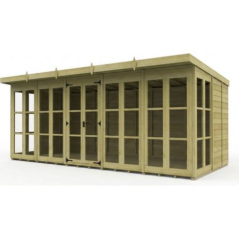 20ft x 9ft Georgian Pent Summer House - Pressure Treated Timber - L610 x W274 x H210 cm - Natural