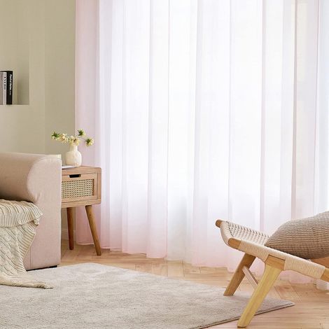 Rideaux Transparents Couleur Pure Panneaux Voile de Fenêtre Élégant à Oeillets pour Chambre et Salon 1 Panneau 228x228cm Rose (1/5)