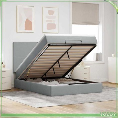 Cadre de lit ottoman - 3313071 - 140x190 cm - Matelas 20 cm (ressorts ensachés) - Rangement hydraulique gris clair (1/5)