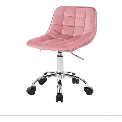 Chaise de bureau rose en velours avec roulettes, hauteur réglable 40-47,5 cm (1/5)
