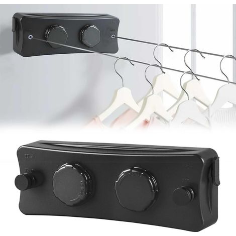 Corde à Linge Rétractable 2 x 5m Ligne de Lavage Extensible en Acier Inoxydable, Fil a Linge Retractable pour Intérieur et Extérieur, pour Chambre à Coucher Salle de Bain Balcon Jardin Fixation Murale (1/5)