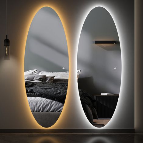 WDWRITTI Asymmetrischer Standspiegel 165x60 cm Ganzkörperspiegel mit Beleuchtung Asymetrischer Spiegel mit Beleuchtung für Ankleidezimmer, Schlafzimmer, Wohnzimmer, Friseursalon