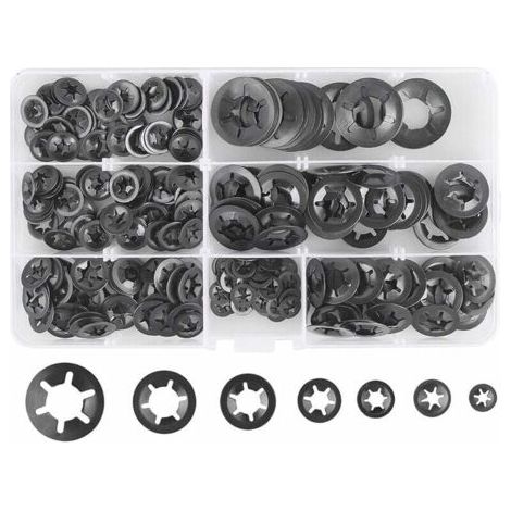 BUNTHAUS 280 Pcs Rondelles De Blocage Rondelles De Verrouillage, Rondelles Verrouillage Rapide De Rondelles De Verrouillage En Acier M3 M4 M5 M6 M8 M10 M12, 7Tailles, Noir, (1/5)