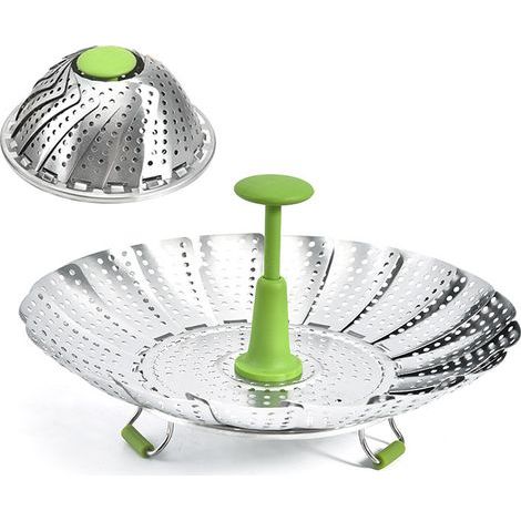 JSSEVN - Stainless Steel Steamer Basket, 18cm Stainless Steel Steamer for Pressure Cooker with Telescopic Handle, Steaming Basket, Daisy Flower Steamer, Foldable Vegetable Steamer Accessory (1/5)